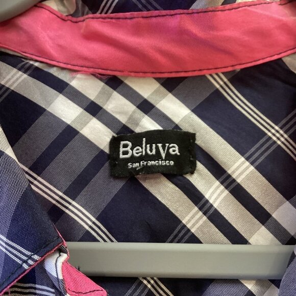 Beluva San Francisco Button Up Shirt Crinkle Blue Plaid Long Sleeves Size L - Picture 3 of 11